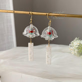 Koi Fish Blossom Wind Chime Earrings Dangle, Japanese Wind Chime, Wind Bell Earrings, Japanese Fish Earrings, Unique Fish Earrings